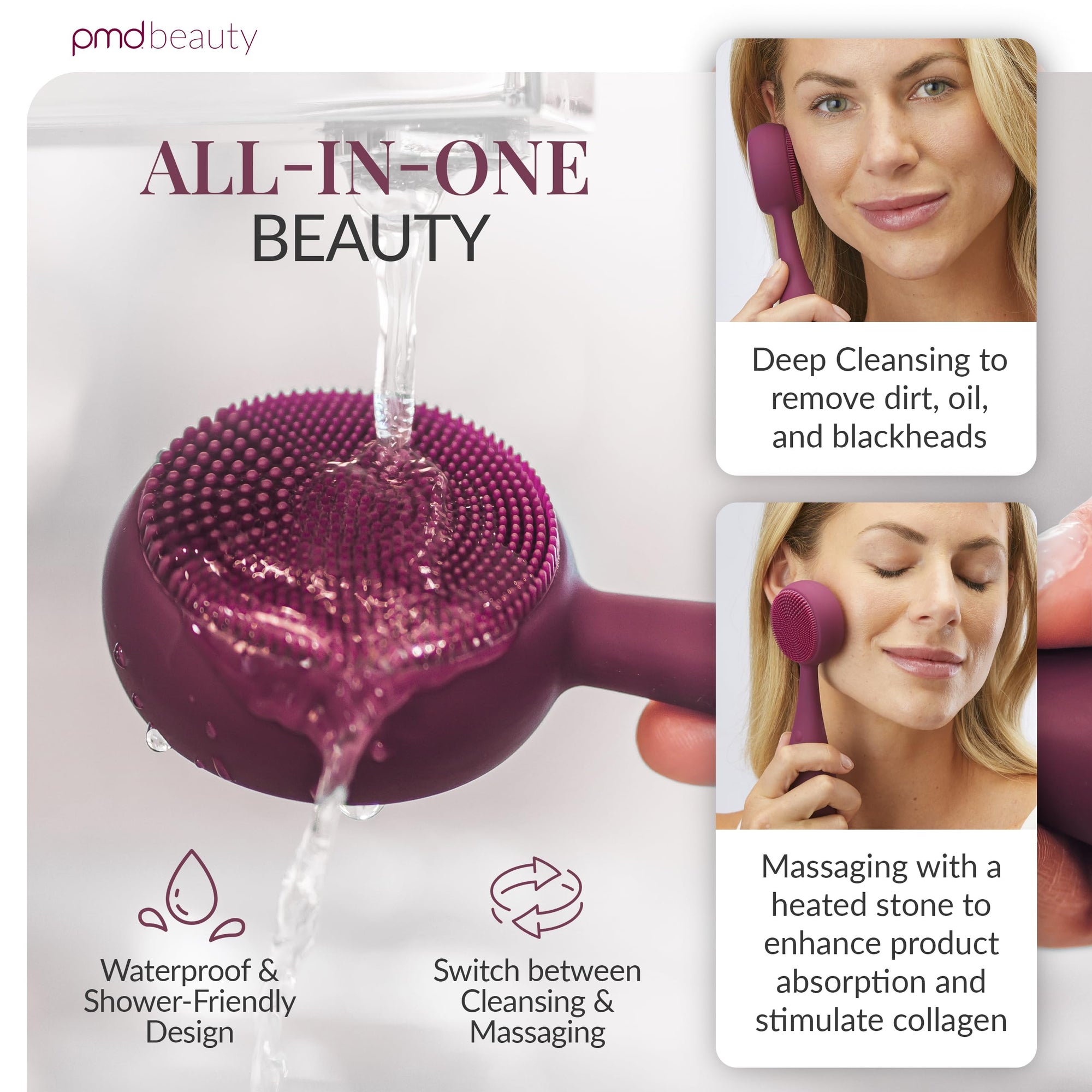 Heated Silicone Facial Cleansing Brush with Metal Massager
