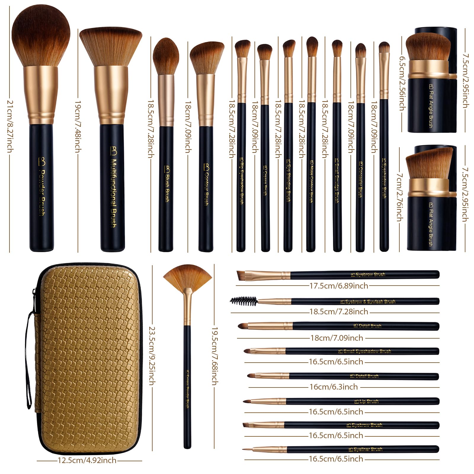 Travel Makeup Brush Set with Kabuki Powder Eyeshadow Foundation Brushes
