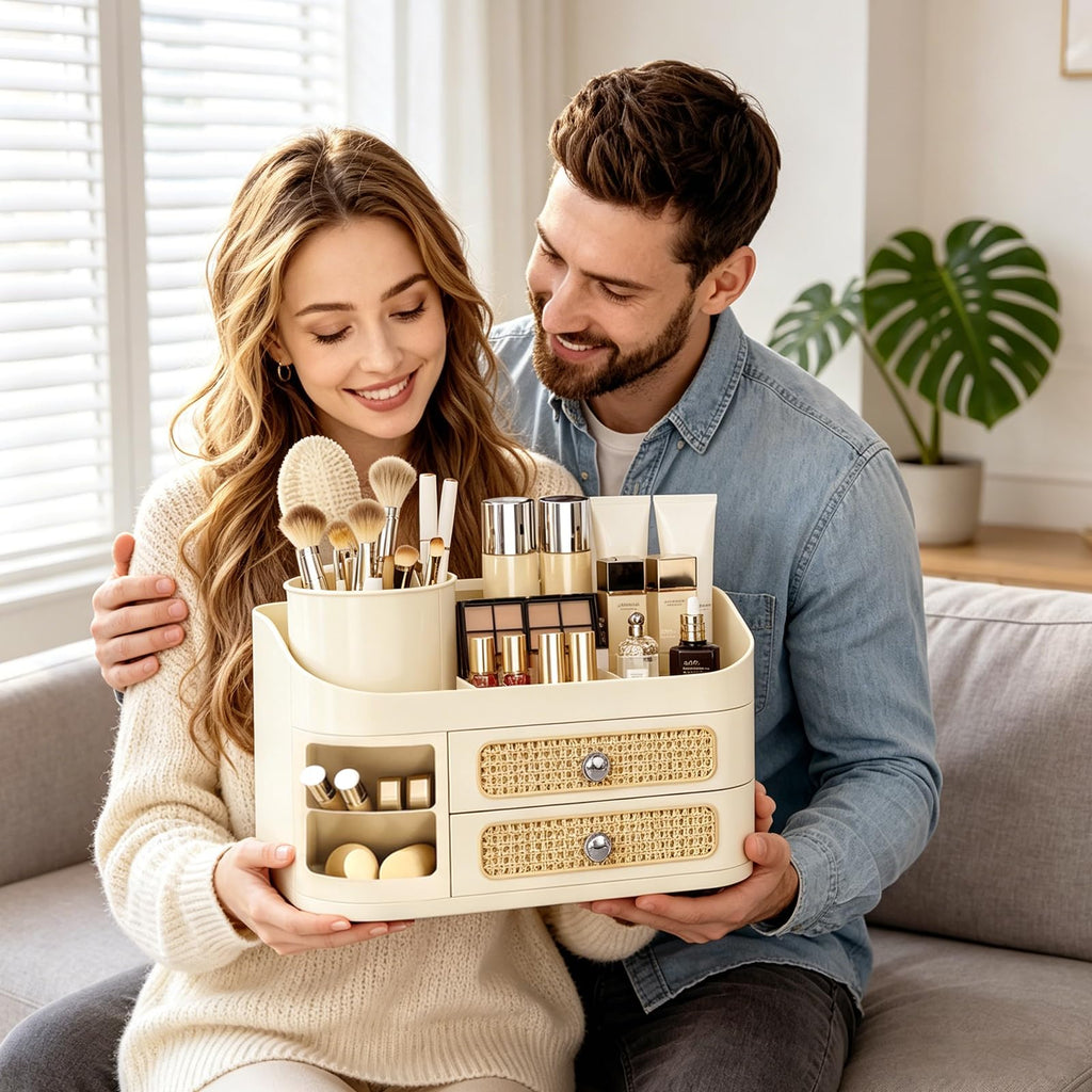 360 Rotating Makeup Organizer with Removable Brush Holder