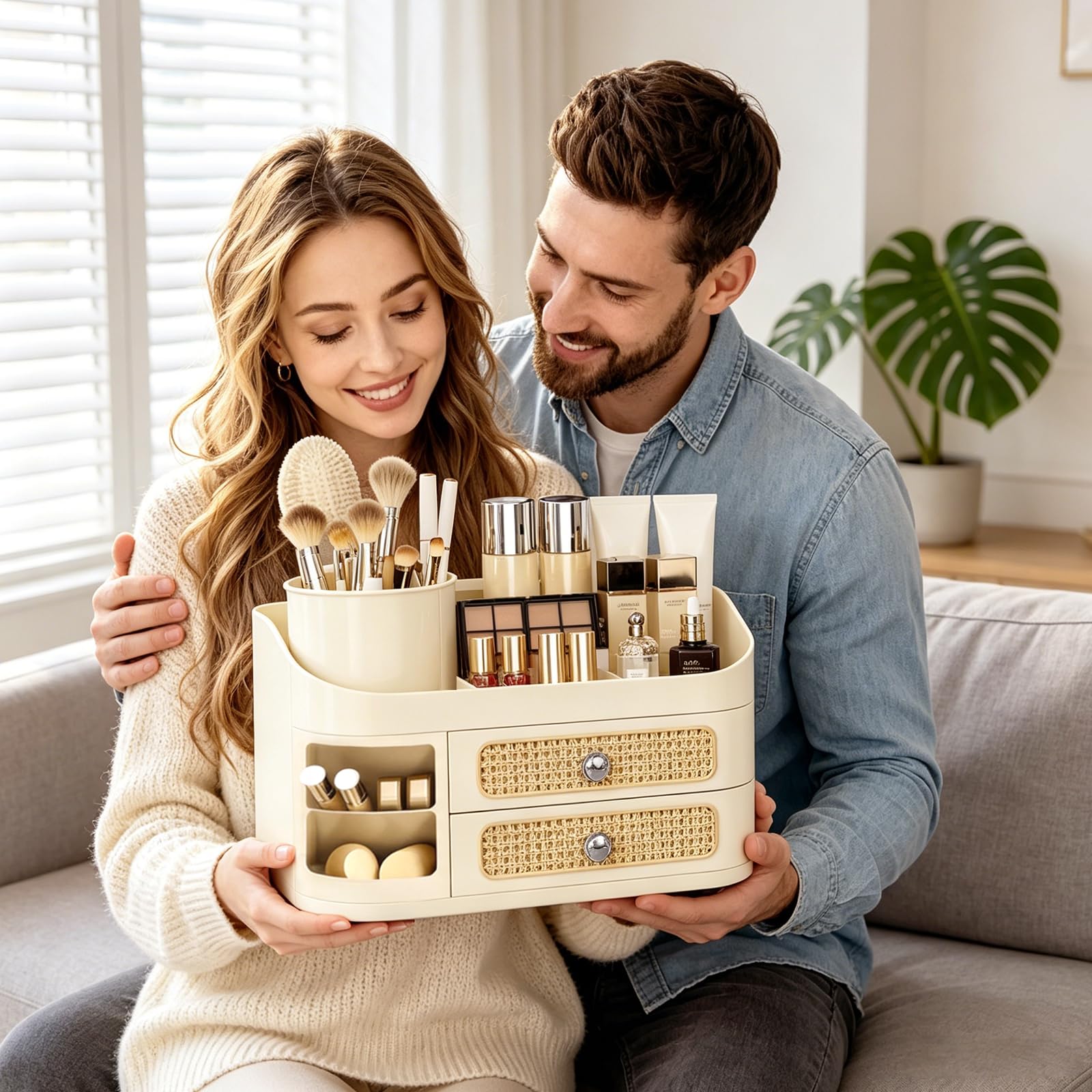 360 Rotating Makeup Organizer with Removable Brush Holder