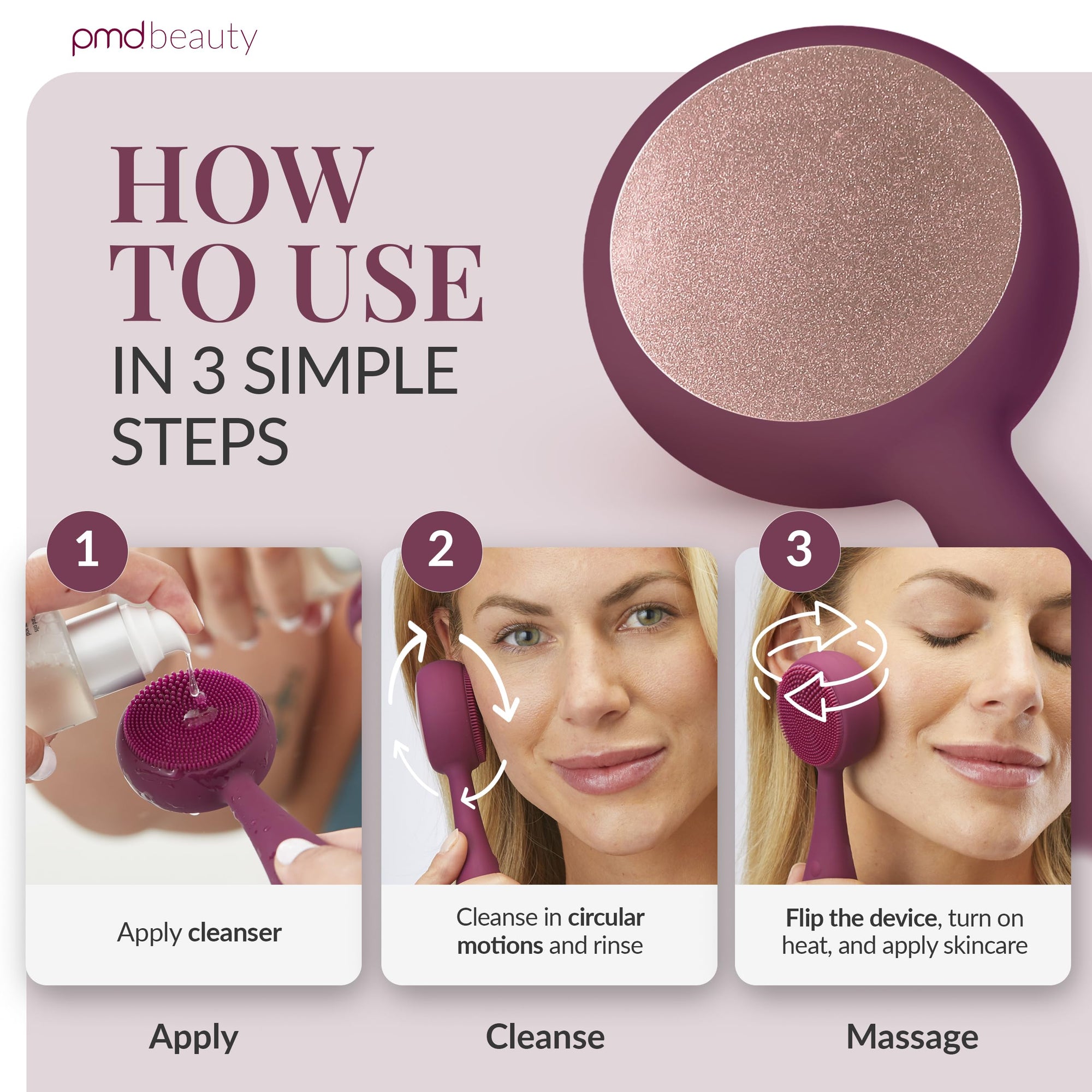 Heated Silicone Facial Cleansing Brush with Metal Massager