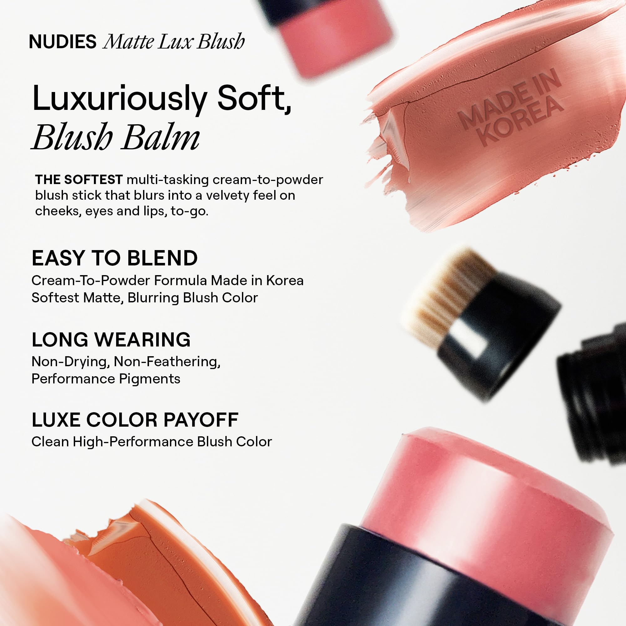 Three in One Matte Blush Stick for Cheeks Eyes Lips Cream Powder Blur