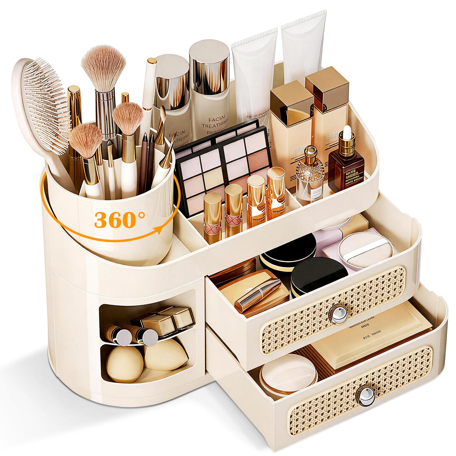360 Rotating Makeup Organizer with Removable Brush Holder