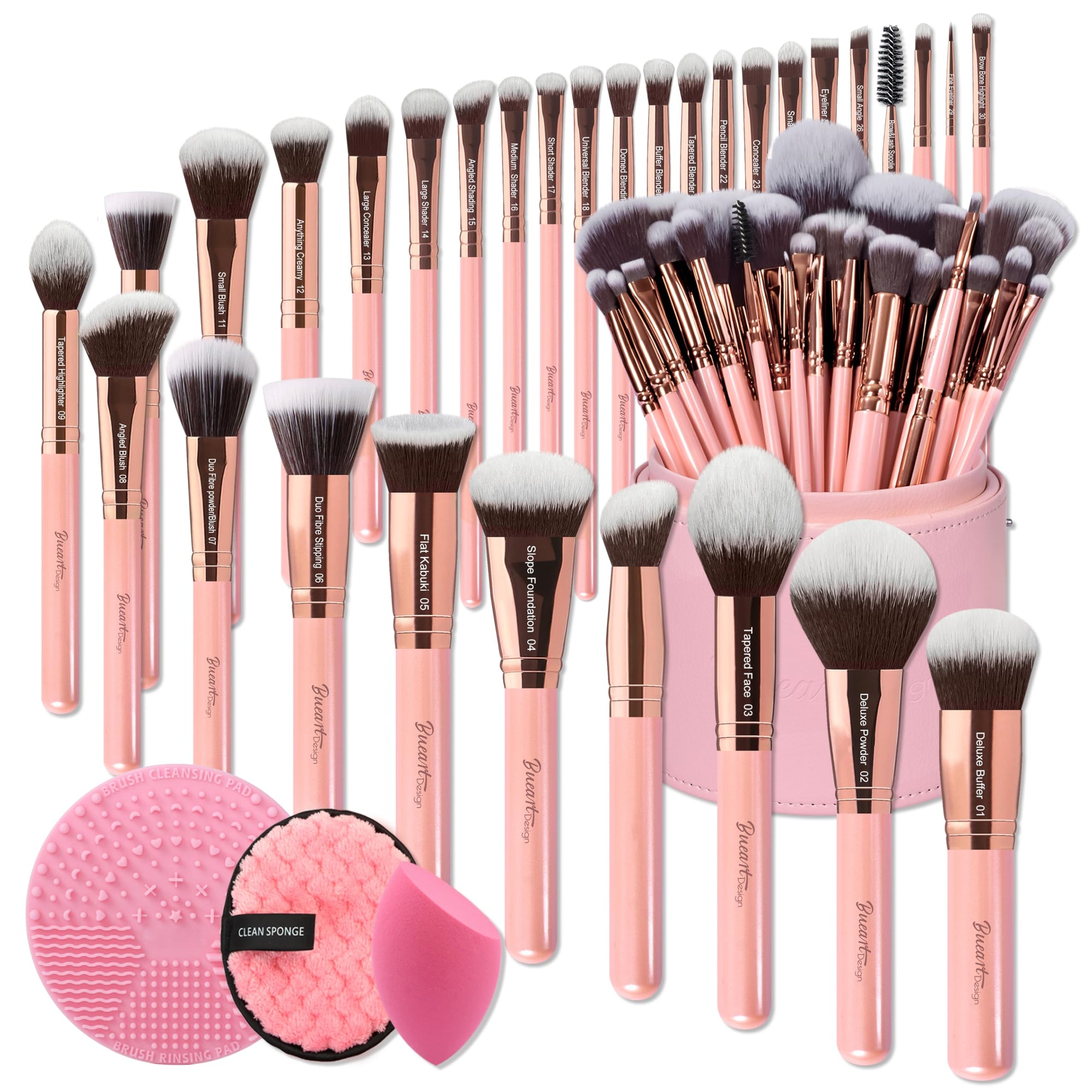 34 Piece Goat and Horse Hair Makeup Artist Brush Set with Large Holder