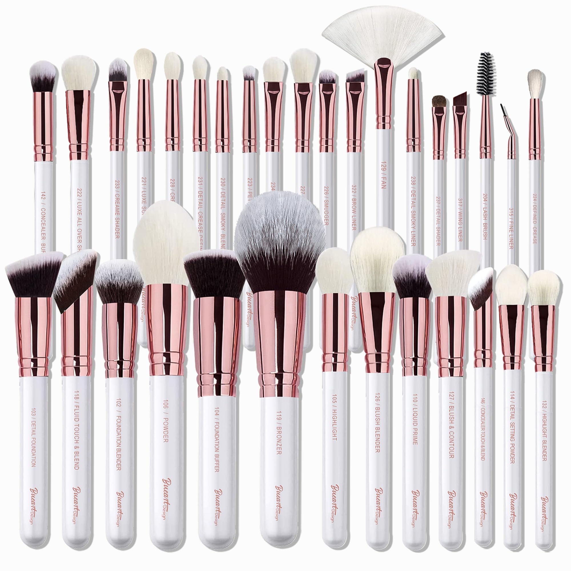 34 Piece Goat and Horse Hair Makeup Artist Brush Set with Large Holder