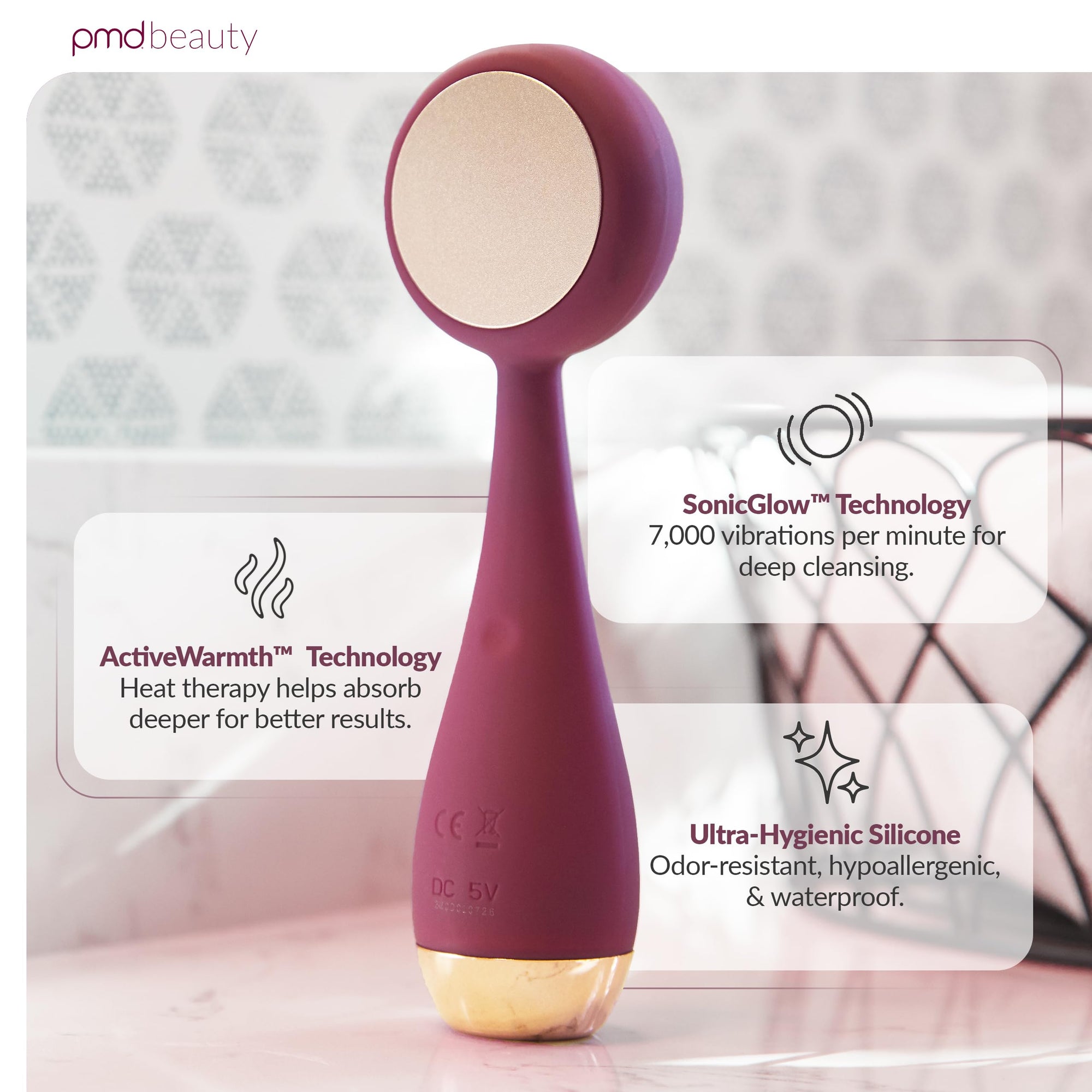Heated Silicone Facial Cleansing Brush with Metal Massager